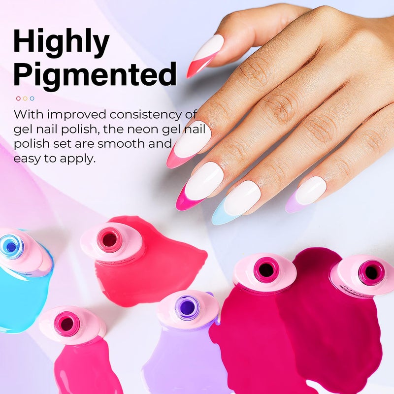 AIMEILI Soak Off Hema Free Hot Pink Neon Gel Nail Polish Set, Cruelty Free Vegan Gel Set Of 6pcs X 10ml - Kit Set 12 - Image 2